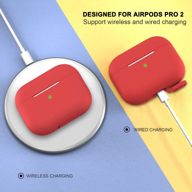 ATUAT for AirPods Pro 2nd Generation Case Cover(2022), Protective Soft Silicone Skin Accessories for Men Women Boys Girls for Apple AirPods Pro Gen 2, Front LED Visible-Red - Image 4